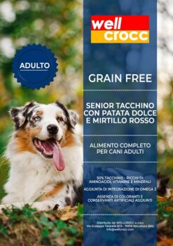 Wellcrocc Cane Medium Senior Grain Free Tacchino Patata Dolce Mirtillo Rosso Kg1