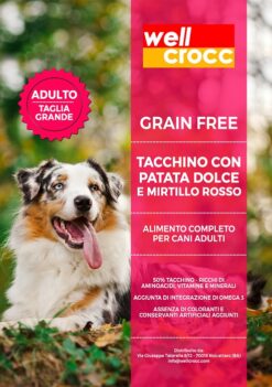 Wellcrocc Cane Maxi Adult Grain Free Tacchino Patata Dolce Mirtillo Rosso Kg12